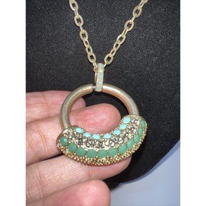 Liz Sophia “Chimera” Pendant Necklace Goldtone Nice Stones Gently Worn 28-31”